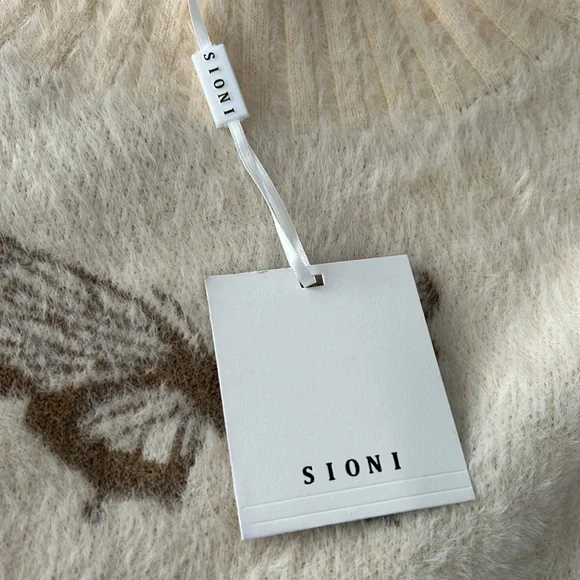 Sioni Butterfly Print Cream & Brown Mock Neck Sweater New With Tag Extra Large - Picture 10 of 16